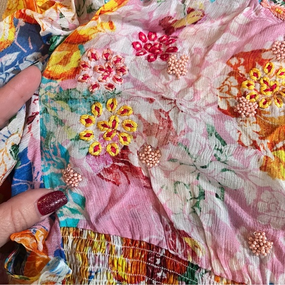 Anthropologie Bhanuni by Joyti embroidered ruffle sleeve beaded top - Picture 5 of 15